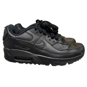 Nike Air Max 90 LTR Triple Black Youth 4.5Y Womens 6 Leather Sneakers CD6864-001
